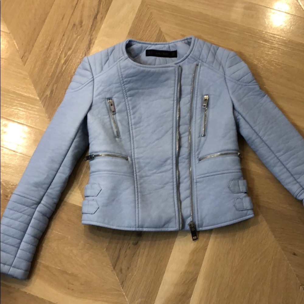Zara blue leather jacket